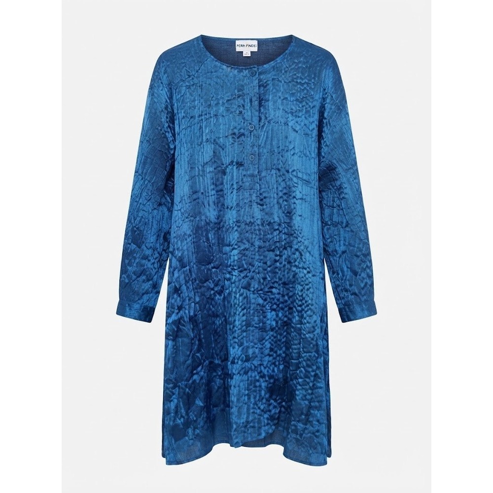 Fern Finds Tunic Dress Womens XL Blue Crushed Taffeta Avant-garde Luxe Celestial